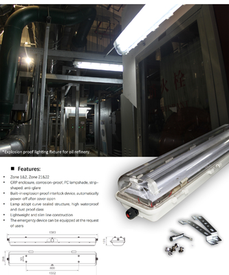 18w 36w 54w วัสดุ GRP สาย LED แสงกันระเบิด 1.2M 100lm / w ด้วยการรับประกัน 5 ปี Atex