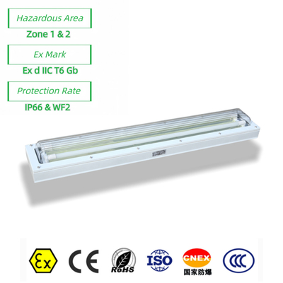 Exproof ATEX ไฟหลอดเส้นตรง กันไฟ กันฝุ่น/กันน้ํา สําหรับโซนอันตราย 1 2 น้ํามันก๊าซ 100lm/watt