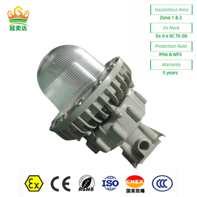 ความปลอดภัย LED ไฟฟ้า Ex-proof หลังคาอ่าวสูง IP66 WF2 สําหรับเขตน้ํามันและก๊าซ 1 3000lm 95 ~ 295VAC