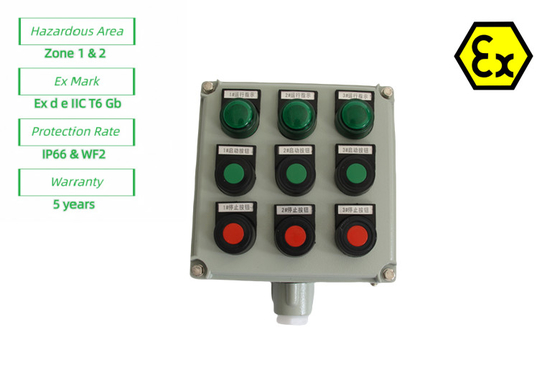 ATEX ตําแหน่งควบคุมกันระเบิด พานีลควบคุมอุตสาหกรรมสําหรับโซนอันตราย1 แสงกันไฟ 10A AC220v