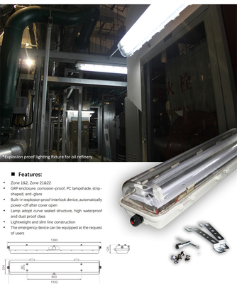 หลอดไฟฟลูออเรสเซนต์กันระเบิด | ได้รับการรับรอง ATEX/IECEx | โคมไฟป้องกันการระเบิด IP66 สำหรับโซนน้ำมัน ก๊าซ และสารเคมี
