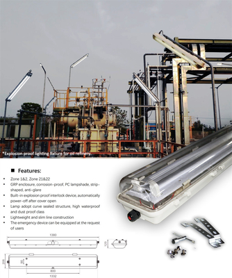 หลอดไฟฟลูออเรสเซนต์กันระเบิด | ได้รับการรับรอง ATEX/IECEx | โคมไฟป้องกันการระเบิด IP66 สำหรับโซนน้ำมัน ก๊าซ และสารเคมี